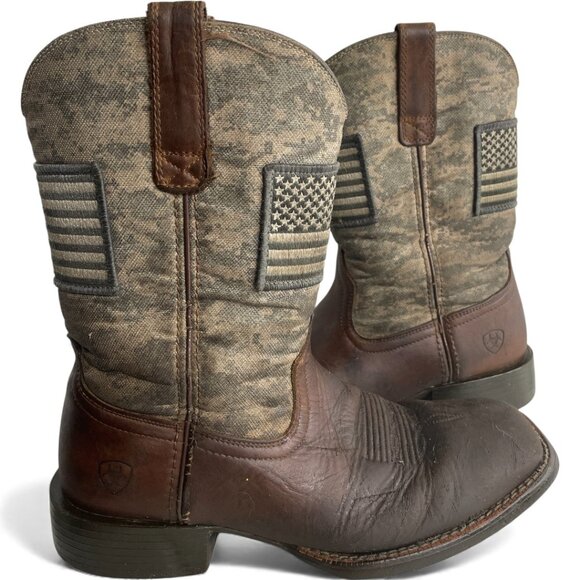 Ariat Leather Western Cowboy Camo Square Toe Boots Men's 9 D - Picture 1 of 10